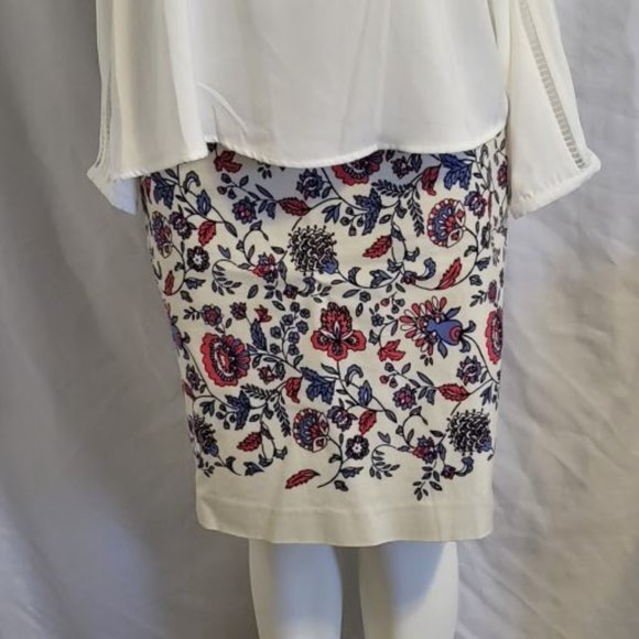 LOFT, Size 0, Floral Print, Blue, Pink and Tan, Pencil Skirt - Picture 1 of 8